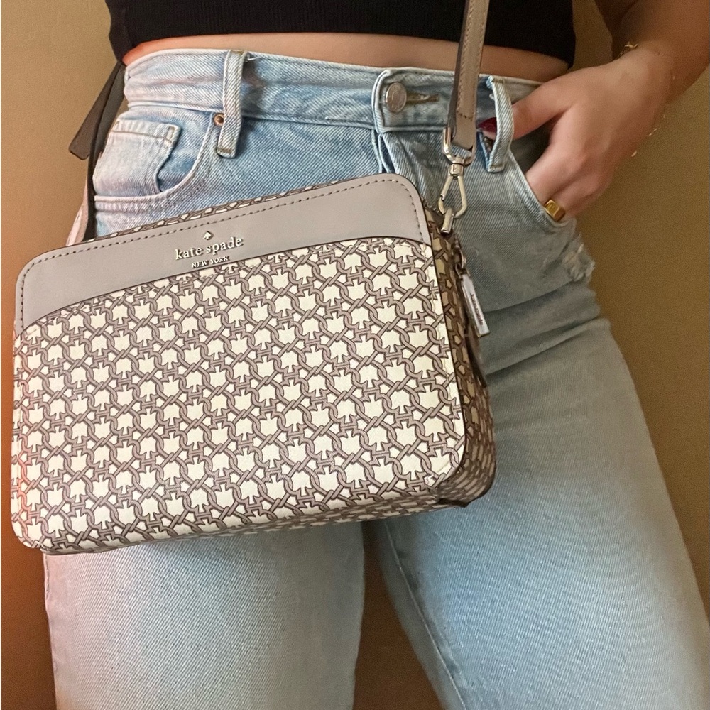 Kate Spade Cream and Taupe Patterned Crossbody Bag